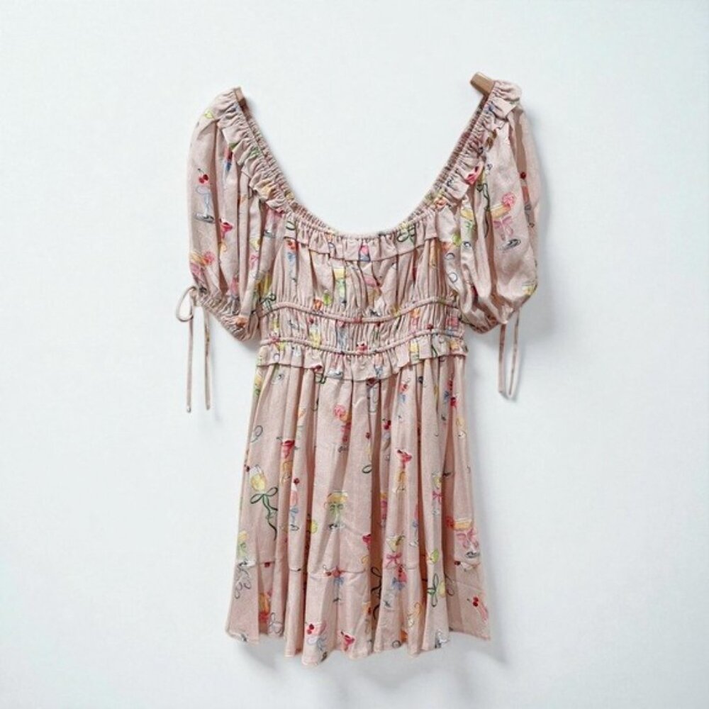 NWT En Saison Mia Ruffle Puff Sleeve Mini Dress Pink Multi - Picture 10 of 10